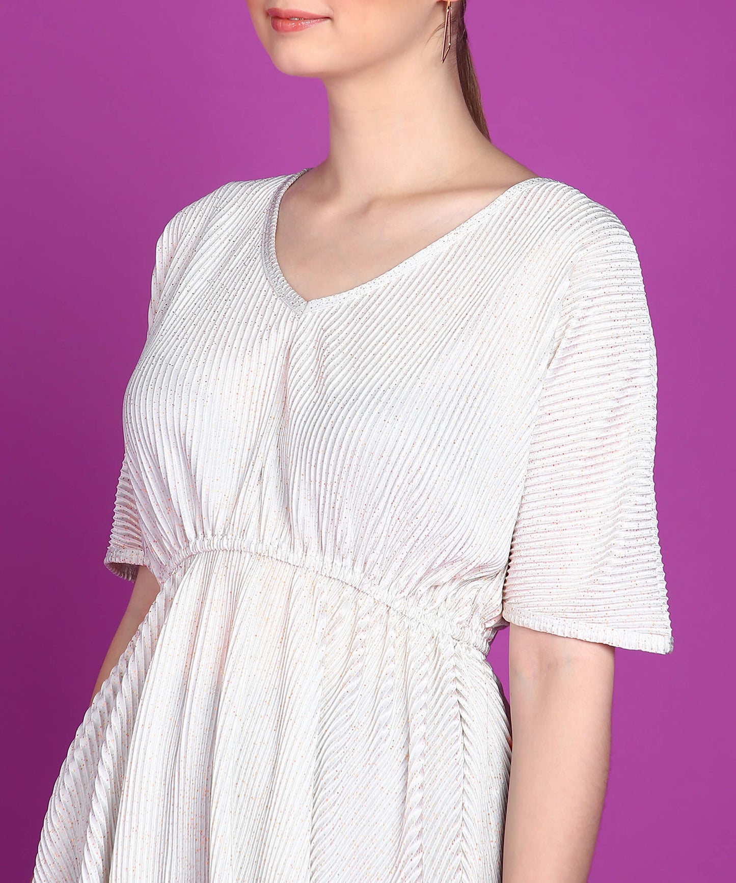 Popwings Women Casual Off White Wrinkle Shimmer Top