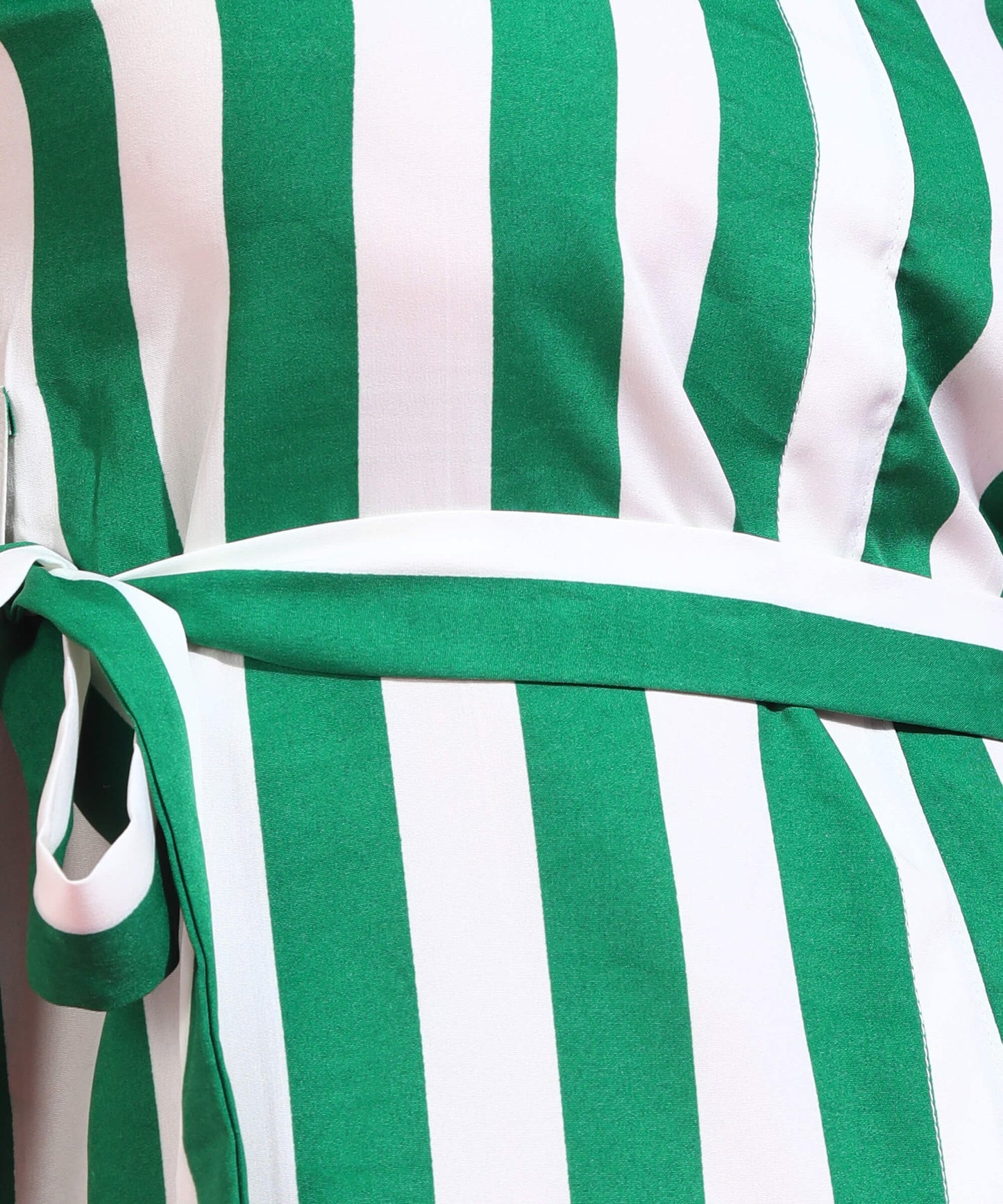 Popwings Women Casual Green & White Stripe Knee Length Collar Dress