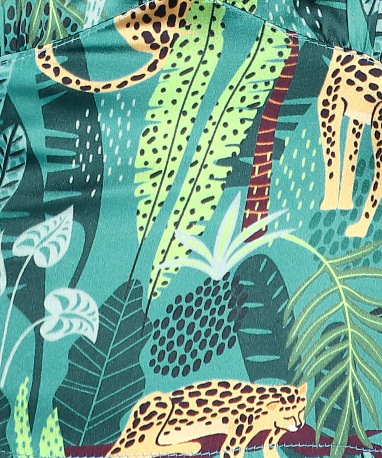 Popwings Women Casual Greeb Leopard Printed Satin Smocking Crop Top