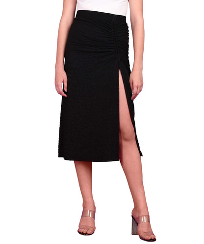 Popwings Women Casual Beige Long Slit Self Design Solid Skirt