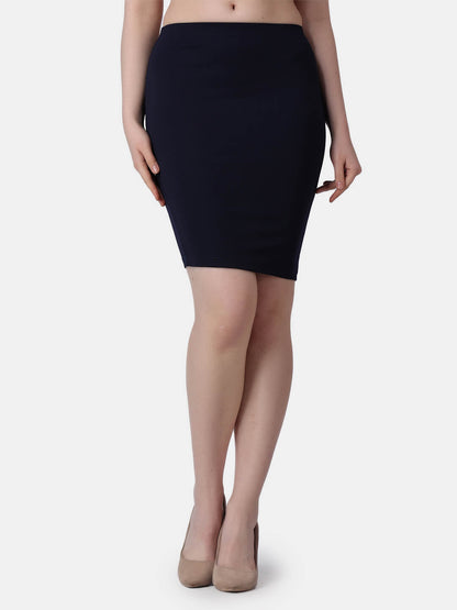Popwings Women Casual Navy Blue Solid Knee Length Pencil Skirt