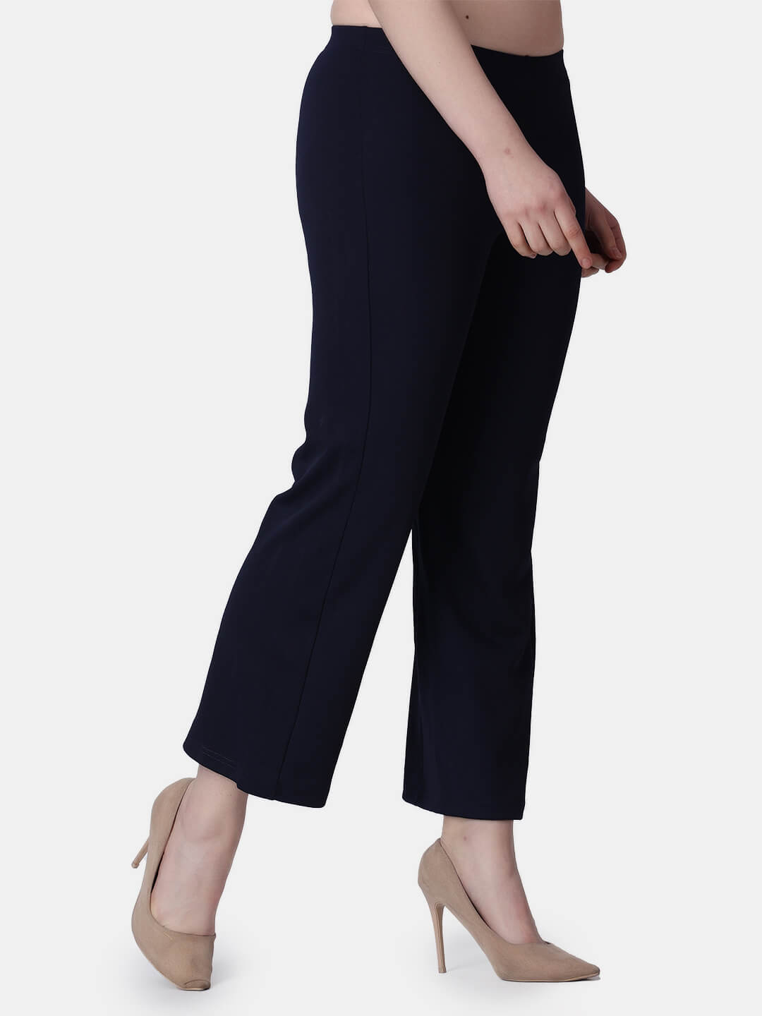 Popwings Women Casual Navy Blue Solid Trouser