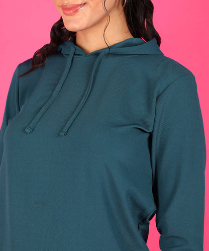 Popwings Women Casual Solid Hooded Sweatshirt