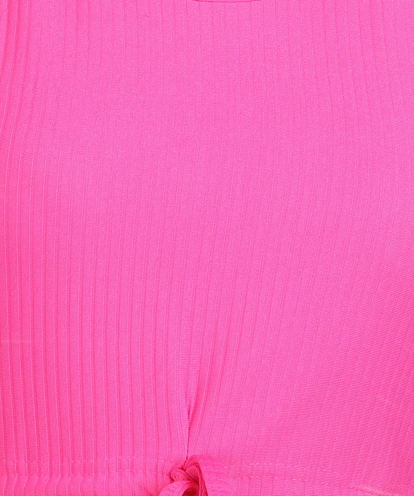 Popwings Women Casual Pink Solid Self Design String Rib Crop Top
