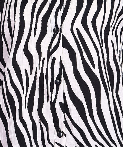 Popwings Women Casual Black & White Animal Printed Shirt