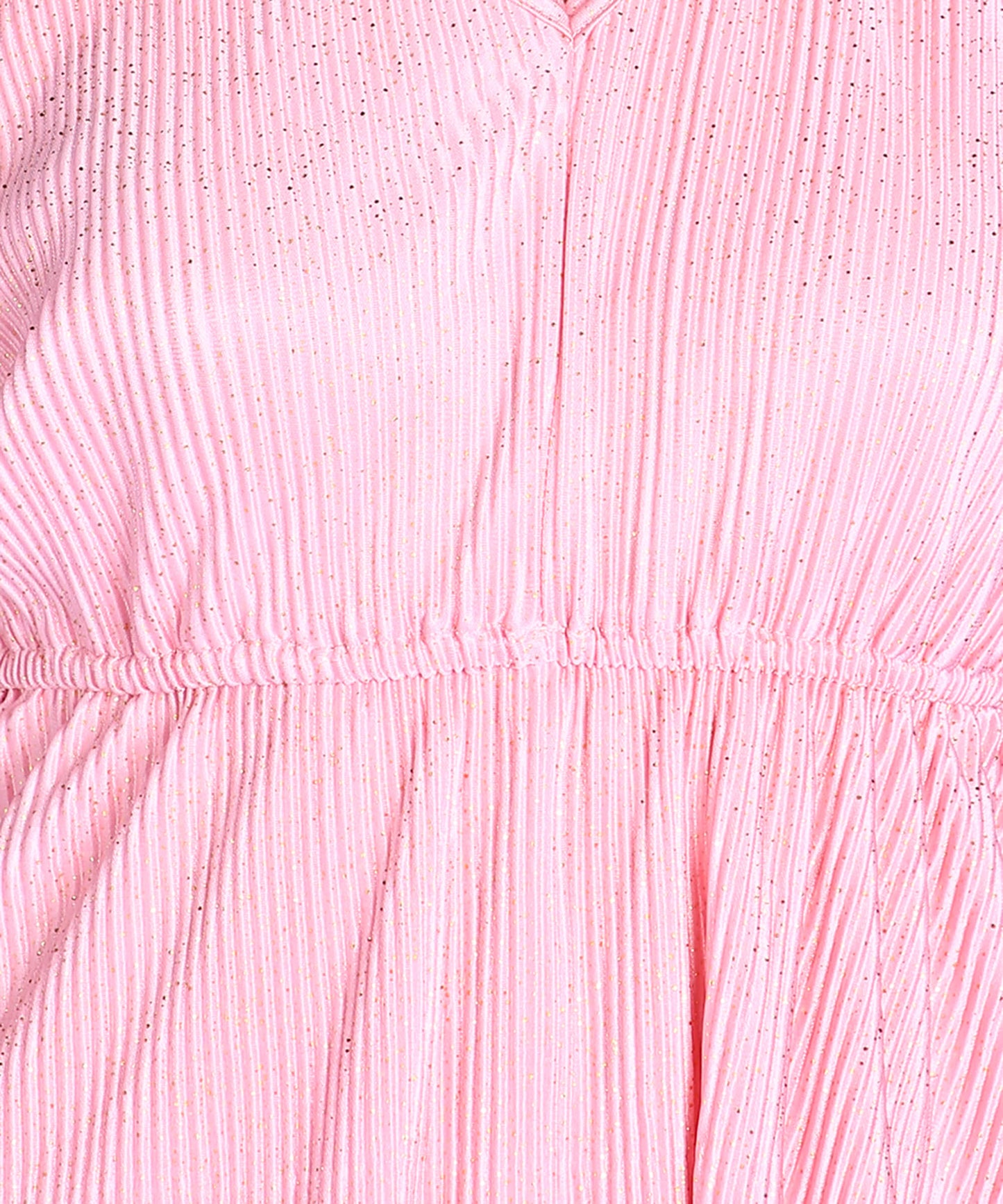 Popwings Women Casual Pink Wrinkle Self Design Shimmer Top & Skirt Co-Ords Set