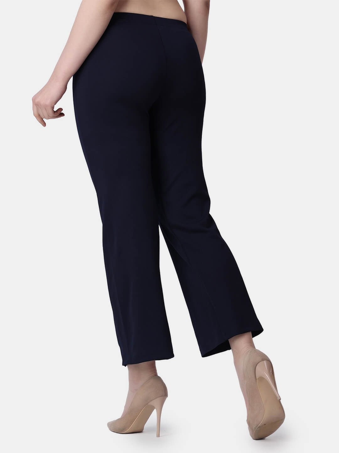 Popwings Women Casual Navy Blue Solid Trouser